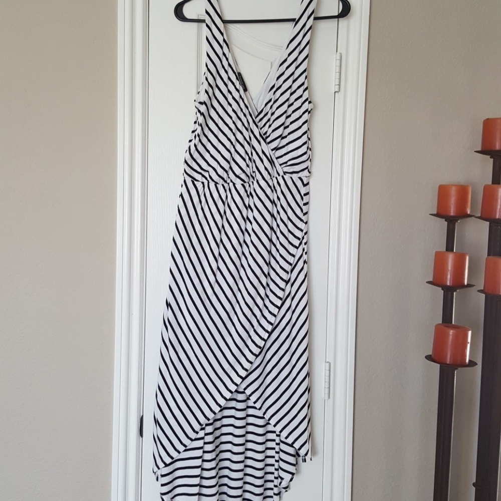 Sexy striped hi-low maxi dress